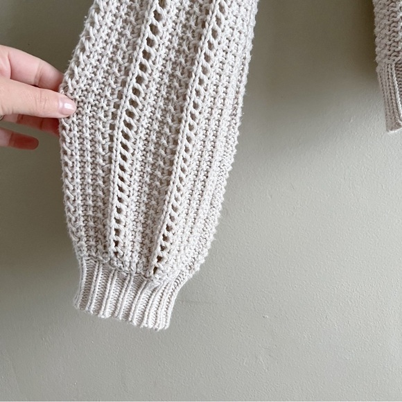 American Eagle • Crochet Knit Sweater in Natural, Balloon Sleeves, Size XS - Picture 7 of 12